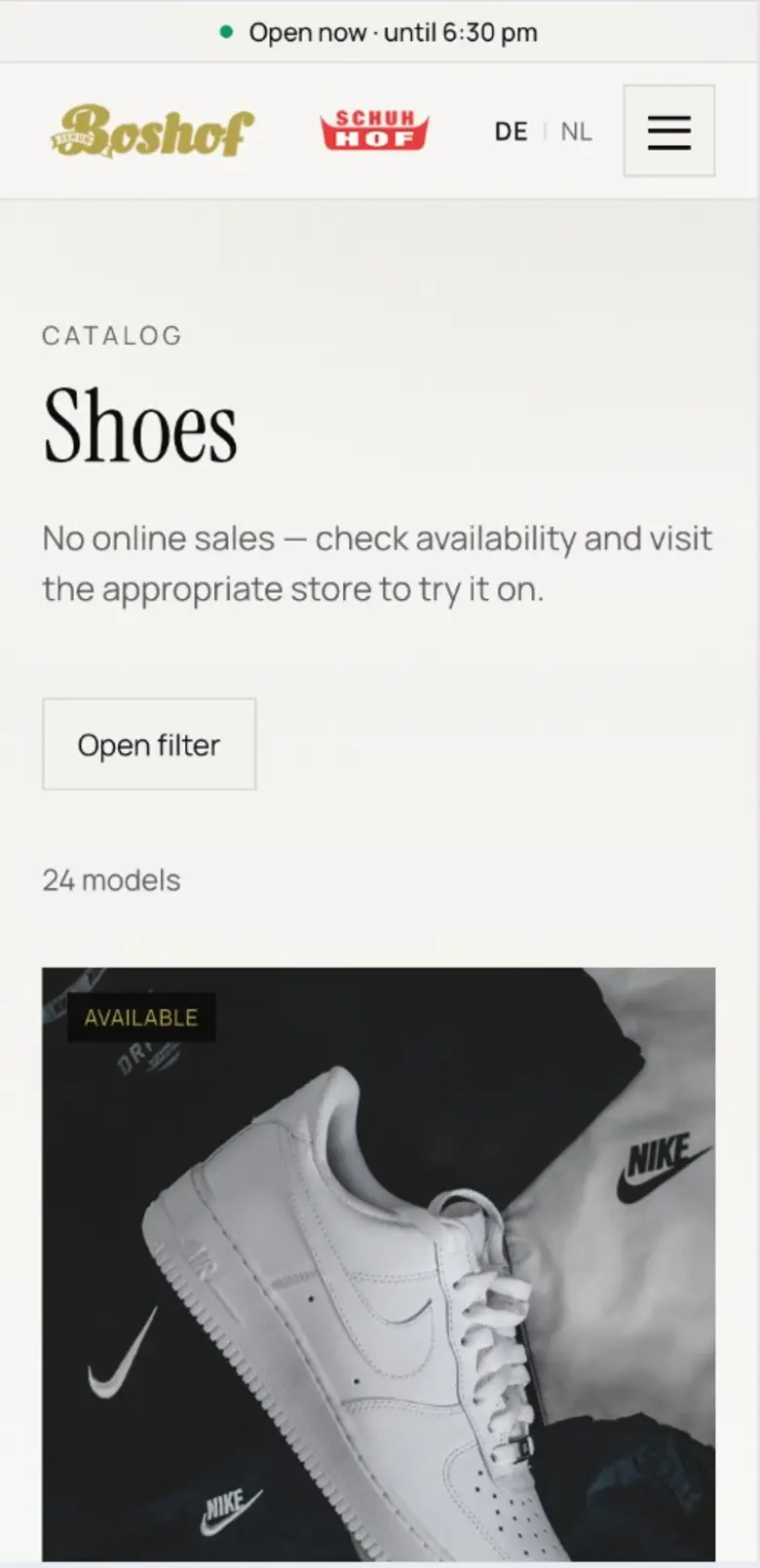 Shoe shop catalogue on a small screen