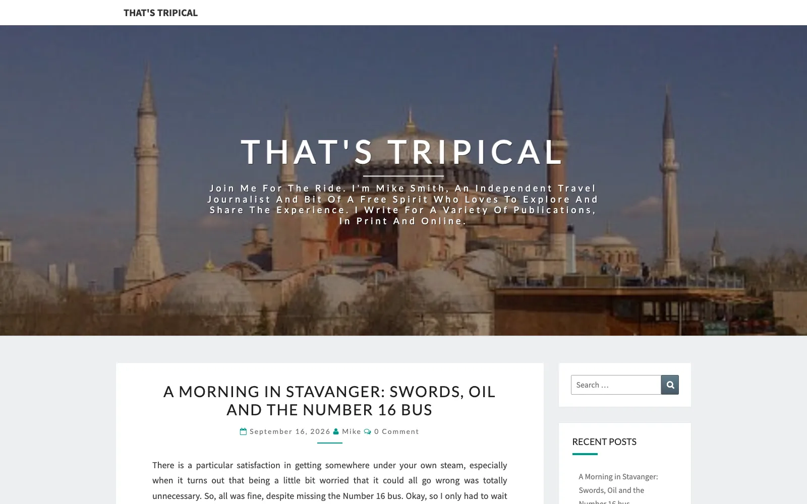 That's Tripical homepage with a travel photograph and latest journal posts